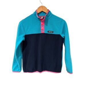 Lands‎ End Girls Snap Fleece Pullover Blue Pink L 10 12